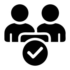 Poster - Two people icon with a check mark in a circle below them indicating approval or selection process on transparent background