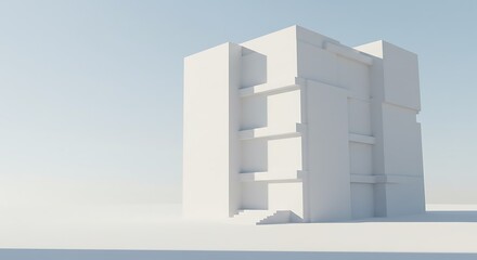 Fototapete - Modern Minimalist Architectural Design White Building Model, Clean Lines, and Simple Geometry
