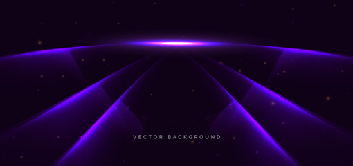 Abstract modern geometric purple glowing curved ray background. Technology speed motion movement.