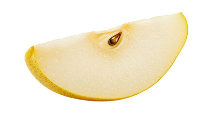 Poster - A single slice of ripe pear with a seed isolated on a black background