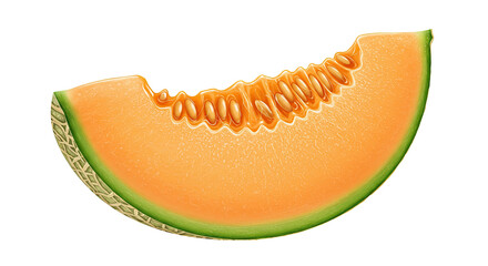 Poster - A single slice of ripe cantaloupe melon with seeds and a bite taken out