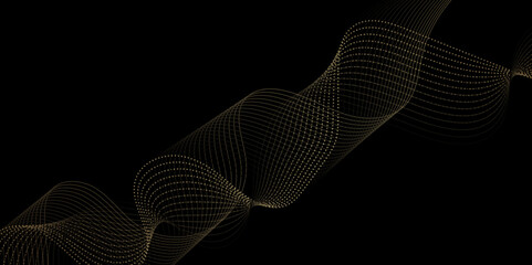Poster - Abstract black background with golden line. Modern template abstract design flowing particles digital frequency track equalizer. abstract wave line for banner, wallpaper background with wave design