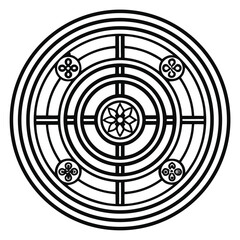 Poster - Circular Floral Medallion: A Vector Art Illustration Featuring Concentric Circles and Symmetrical Floral Motifs, Suitable for Decorative Design Elements.
