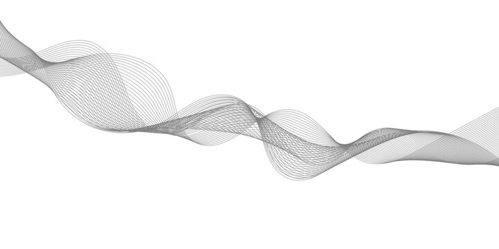 Abstract digital stylized black and grey curved wavy line art element for design white Striped line texture background. Vector illustration.