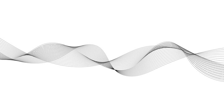 Abstract digital stylized black and grey curved wavy line art element for design white Striped line texture background. Vector illustration.