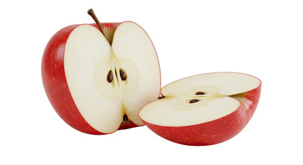 Poster - A ripe red apple cut in half showing seeds against a black background