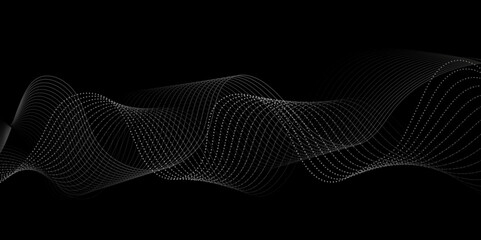 Poster - Abstract black background with gray line. Modern template abstract design flowing particles digital frequency track equalizer. abstract wave line for banner, wallpaper background with wave design