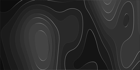 Poster - Abstract gray black background with Topographic line map pattern. abstract wavy and curved lines background. linear map. Dark seamless design. Bold tile able isolines pattern. Vector illustration.