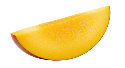 Poster - A juicy and ripe slice of fresh mango fruit isolated on a black background