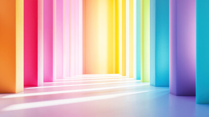 A colorful, abstract, geometric pattern with a rainbow gradient and a mix of pastel colors.