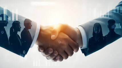 Poster - Business handshake partnership teamwork collaboration agreement success silhouettes people digital technology growth professional corporate finance innovation trust unity cooperation strategy