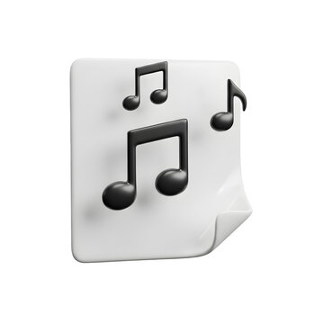 Isolated musical notes floating on a white paper against a transparent background creates a 3D rendered graphic for music related projects.