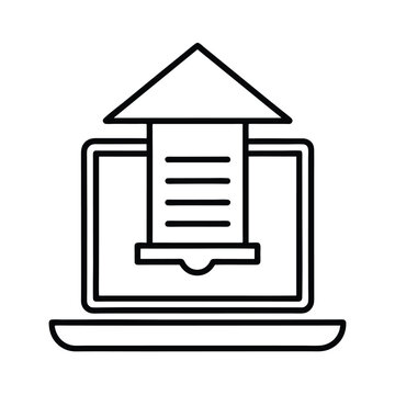 Digital invoice and online documentation process shown with computer icon and outline graphics