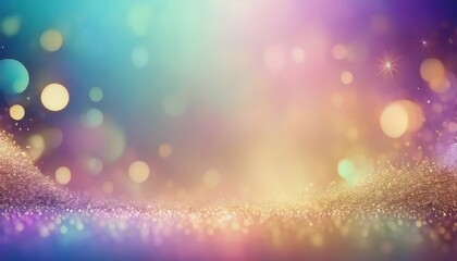 Wall Mural - ethereal bokeh background with soft pastel gradient and sparkling golden light particles for elegant