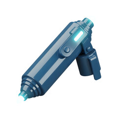 Poster - A futuristic blue ray gun rendered against a transparent background featuring glowing accents and a sleek design suitable for science fiction or technological themes.