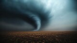 A striking image of a powerful tornado twisting through a desolate landscape, showcasing the raw force of nature against a backdrop of stormy clouds.