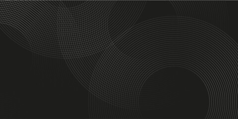 Poster - Black abstract background with circle lines. Modern black gray gradient rings. Suitable for banner, cover, poster, website, presentation, brochure, flyer, header