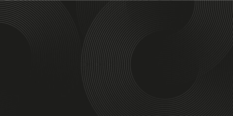 Poster - Black abstract background with circle lines. Modern black gray gradient rings. Suitable for banner, cover, poster, website, presentation, brochure, flyer, header