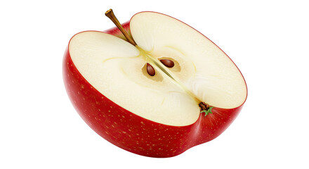 Poster - A close up view of a freshly cut red apple with seeds on a black background