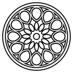 Poster - Monochrome Circle Geometric Design: A precise outline of a floral-inspired circular pattern, ideal for laser cutting, graphic elements, and crafting projects.