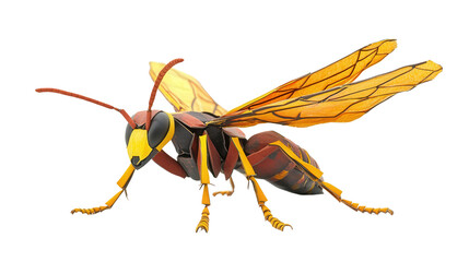 Poster - Paper wasp with folded wings Transparent background, PNG file