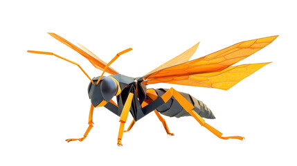 Poster - Paper wasp with folded wings Transparent background, PNG file