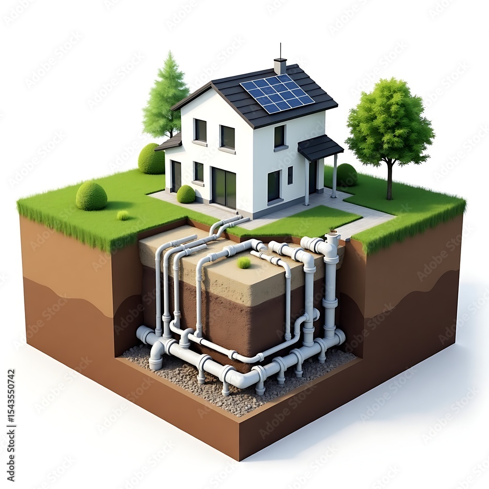 Picture of Modern Energy-Efficient House with Photovoltaic Panels and Subsurface ...