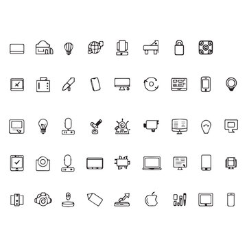 Hand drawn doodle style technology and business icons set