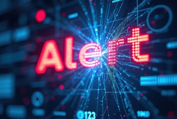 Poster - Bold red alert text pulses against a dark digital background. High-tech elements, circuits, and scanning effects intensify the sense of urgency and system disruption, horizontal composition