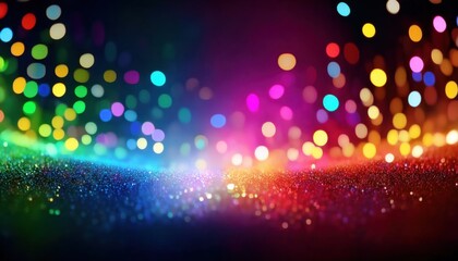 Wall Mural - vibrant multicolor bokeh with sparkling glitter foreground and radiant blue lens flare, ideal for we