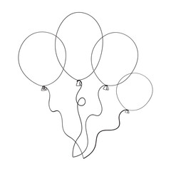 Fototapete - continuous line Balloon icon party balloon icon decoration birthday vector. Balloon black silhouette icon
