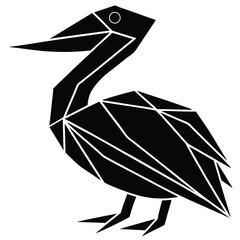 Poster - Geometric Pelican Illustration: Low Poly Bird Design, Black and White Modern Art, Isolated Vector Graphic for Nature and Wildlife Concepts.           