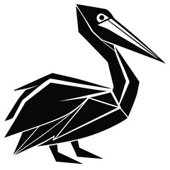 Poster - Geometric Pelican Vector Illustration: A stylized, polygon-based black and white image of a pelican in a graphic, modern design suitable for digital use.