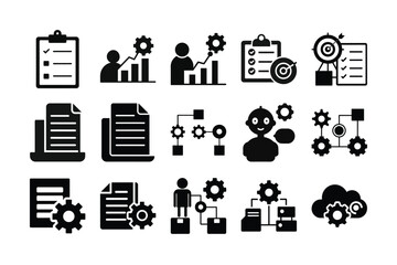 Wall Mural - a diverse business icons set featuring people, money, and network symbols for web and mobile design