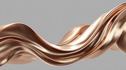 Poster - Elegant flowing ribbon in warm rose gold hue twisting gracefully against a smooth grey background, showcasing texture and movement in a contemporary style for modern design applications.