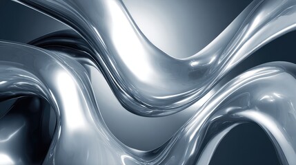 Fototapete - Abstract curves of glossy metal creating dynamic fluid shapes in a contemporary design setting, showcasing light reflections and smooth surfaces in a modern aesthetic
