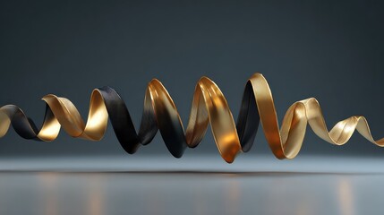 Poster - Elegant Curved Metallic Waves Flowing in a Subtle Display of Gold, Black, and Bronze Tones Against a Dark Background for Abstract Art and Design Concepts