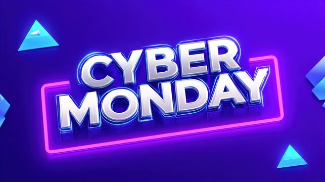 Cyber Monday sale banner with neon glowing text box