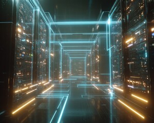 Poster - Neon glowing server room