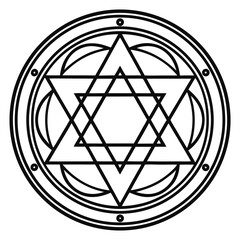 Poster - Monochrome Mystic Star Seal: A Detailed Hexagram Design, Perfect for Occult, Spiritual, or Decorative Projects. High-Resolution, Isolated on White.   
