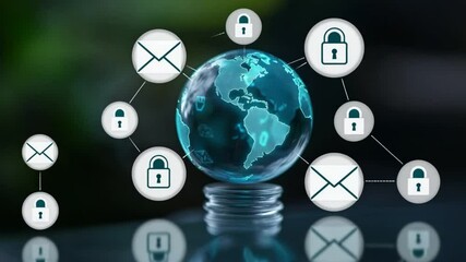 Poster - Digital Security Concept: A modern conceptual representation of global digital security, showcasing the intricate web of connected data protection, privacy.
