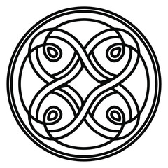 Poster - Circular Celtic Knot: Intricate Line Art in a Geometric Pattern, Black and White Vector Illustration with a Double Border.                            