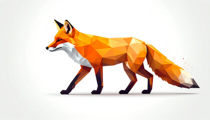 Poster - A geometric representation of a fox, showcasing vibrant orange and white colors with a modern, artistic polygonal design
