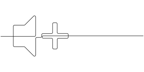 Fototapete - Sound volume plus continuous one line drawing, Media Thin Line Icon - Editable Stroke.