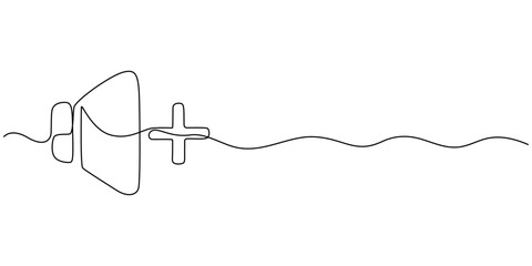 Fototapete - Sound volume plus continuous one line drawing, Media Thin Line Icon - Editable Stroke.