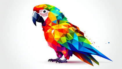 Poster - Colorful geometric illustration of a parrot, featuring vibrant hues and sharp angles, showcasing artistic expression and modern design