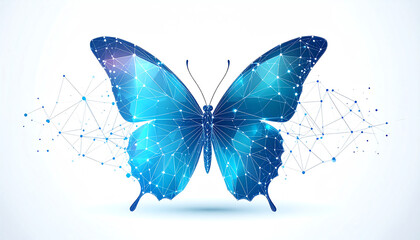 Poster - A digital butterfly illustration with a network of geometric shapes and vibrant blue colors, symbolizing transformation and technology