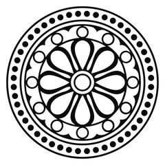 Poster - Floral Mandala: Symmetrical, radial black and white flower design with circular decorative elements. Ornament for textile prints, coloring pages, patterns, tattoos.