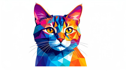 Poster - A colorful, geometric illustration of a cat's face, showcasing vibrant hues and a modern art style