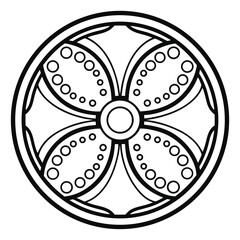 Poster - Elegant Circular Rosette Design: Outlined Symmetrical Floral Pattern with Dot Accents, Decorative Roundel, Isolated on White, for Creative Projects   
